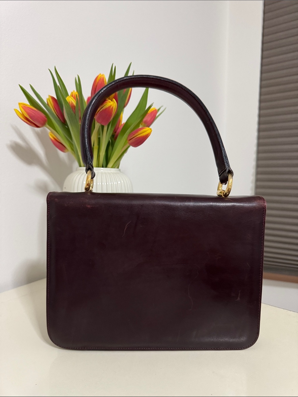 Celine Burgundy Leather Top-Handle Satchel with Gold Hardware - Picture 3 of 4